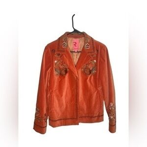 Radley Orange Floral Velvet Like Blazer Size 4
